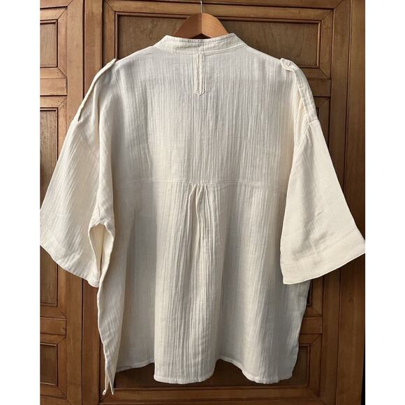 NWT Acacia Swimwear Van Top Sz P/S Cream Cotton Gauze 3/4 Sleeve - Picture 8 of 9